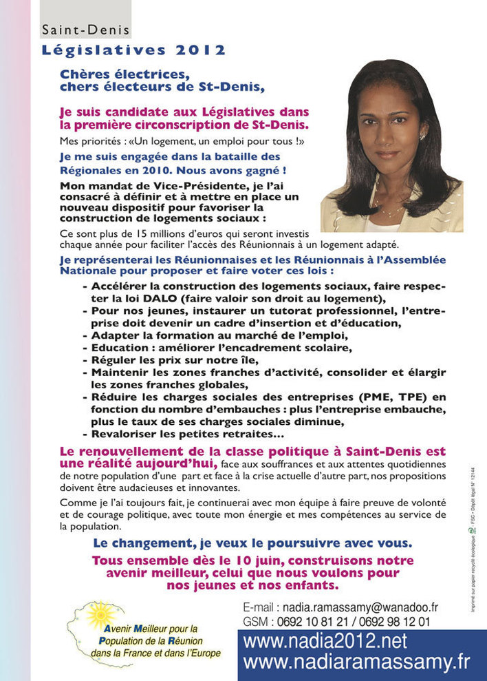 Nadia Ramassamy : Législatives 2012 Nadia Ramassamy : Législatives 2012