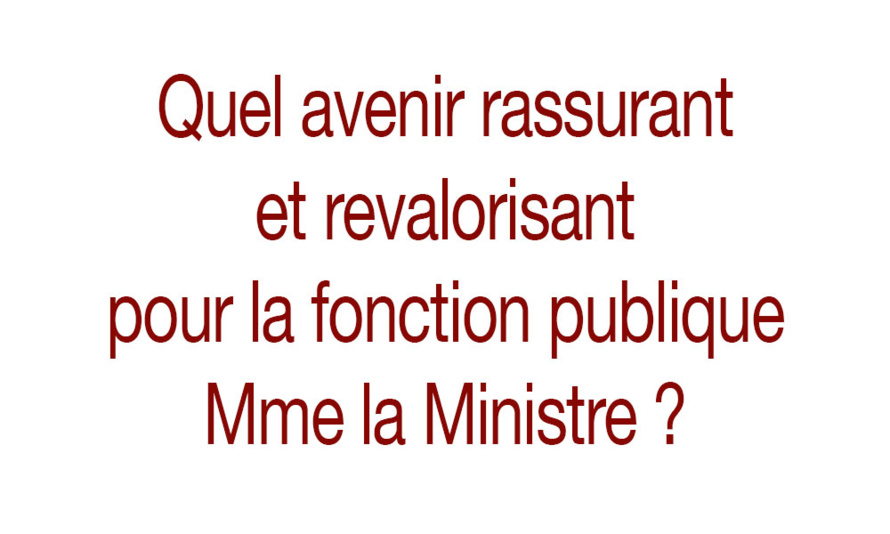 Quel avenir rassurant et revalorisant pour la fonction publique Mme la Ministre ? Quel avenir rassurant et revalorisant pour la fonction publique Mme la Ministre ?