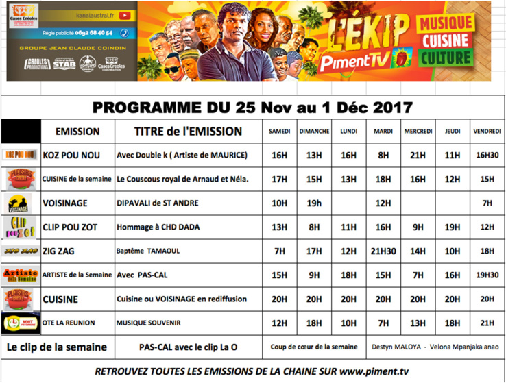 25 NOVEMBRE AU 1er DECEMBRE 25 NOVEMBRE AU 1er DECEMBRE