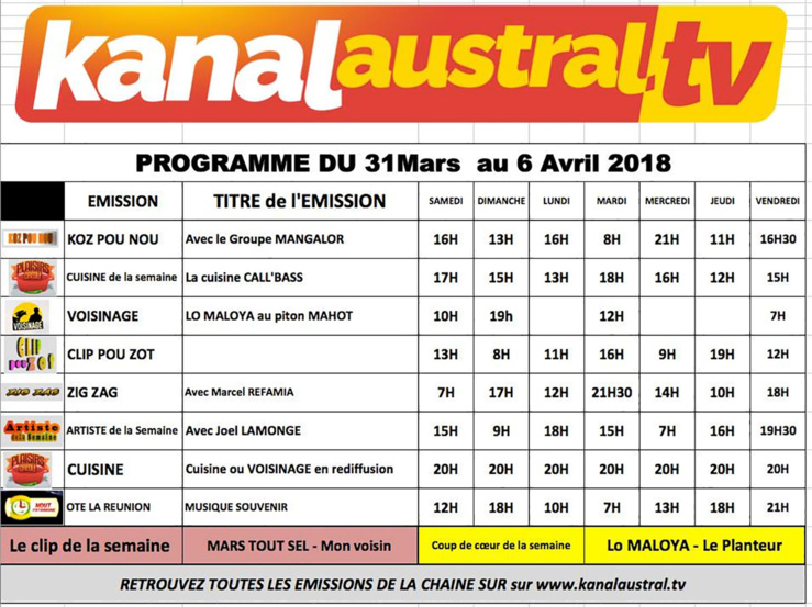 31 MARS au 6 AVRIL 2018 31 MARS au 6 AVRIL 2018