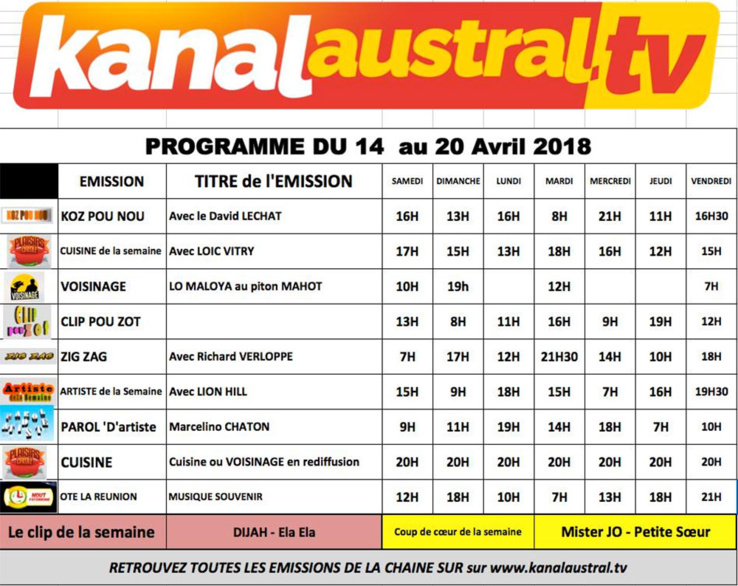 14 au 20 AVRIL 2018 14 au 20 AVRIL 2018