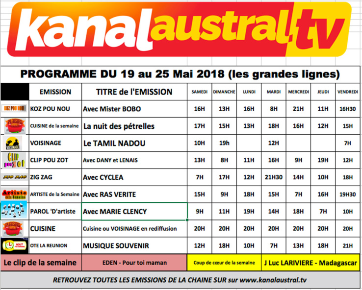 Programme télé KANALAUSTRAL Programme télé KANALAUSTRAL