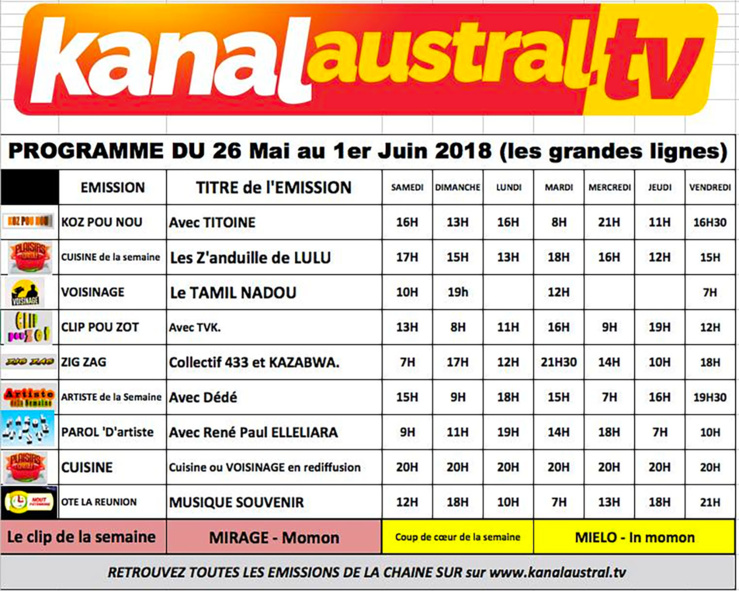 Programme télé KANAL AUSTRAL TV Programme télé KANAL AUSTRAL TV