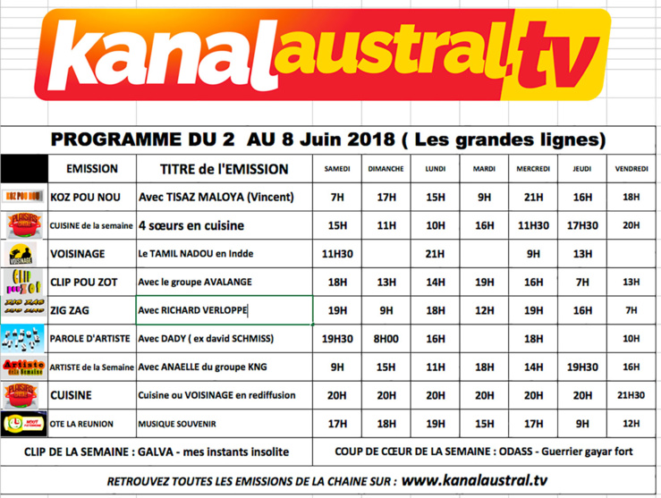 Programme télé KANAL AUSTRAL TV Programme télé KANAL AUSTRAL TV