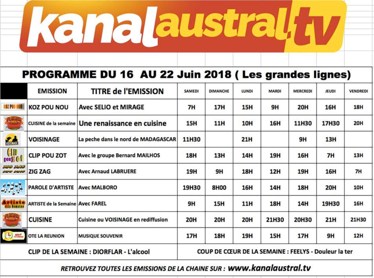 16 - 22 juin - Programme télé KANAL AUSTRAL TV 16 - 22 juin - Programme télé KANAL AUSTRAL TV
