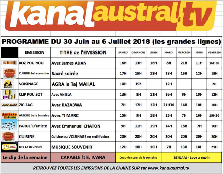 30 juin 6 juillet - Programme télé KANAL AUSTRAL TV 30 juin 6 juillet - Programme télé KANAL AUSTRAL TV
