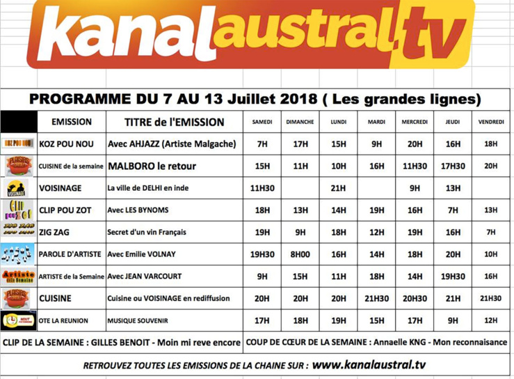 7 au 14 juillet - Programme télé KANAL AUSTRAL TV 7 au 14 juillet - Programme télé KANAL AUSTRAL TV