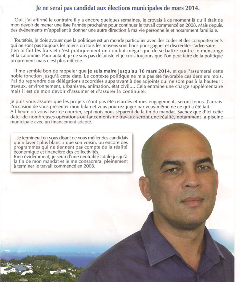 Le 1er septembre 2013, Guito Ramoune : "Je ne serai pas candidat aux Municipales 2014"