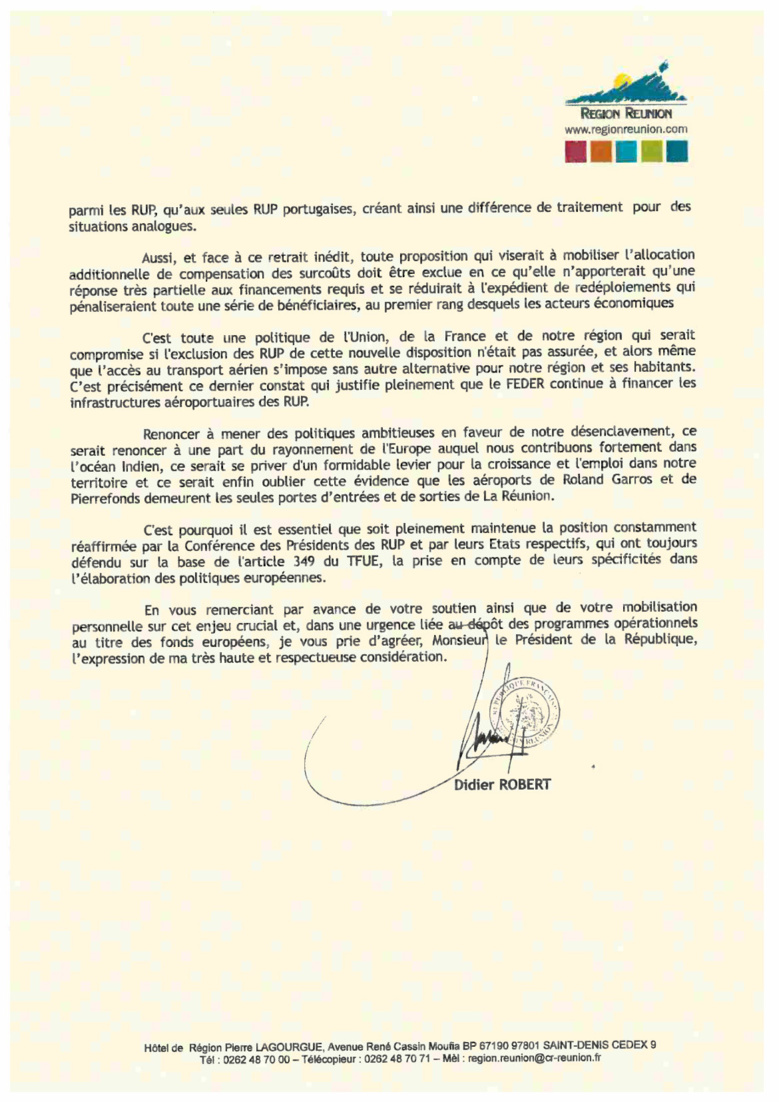 Le Président de la Région Didier ROBERT interpelle le Président de la République François Hollande Le Président de la Région Didier ROBERT interpelle le Président de la République François Hollande