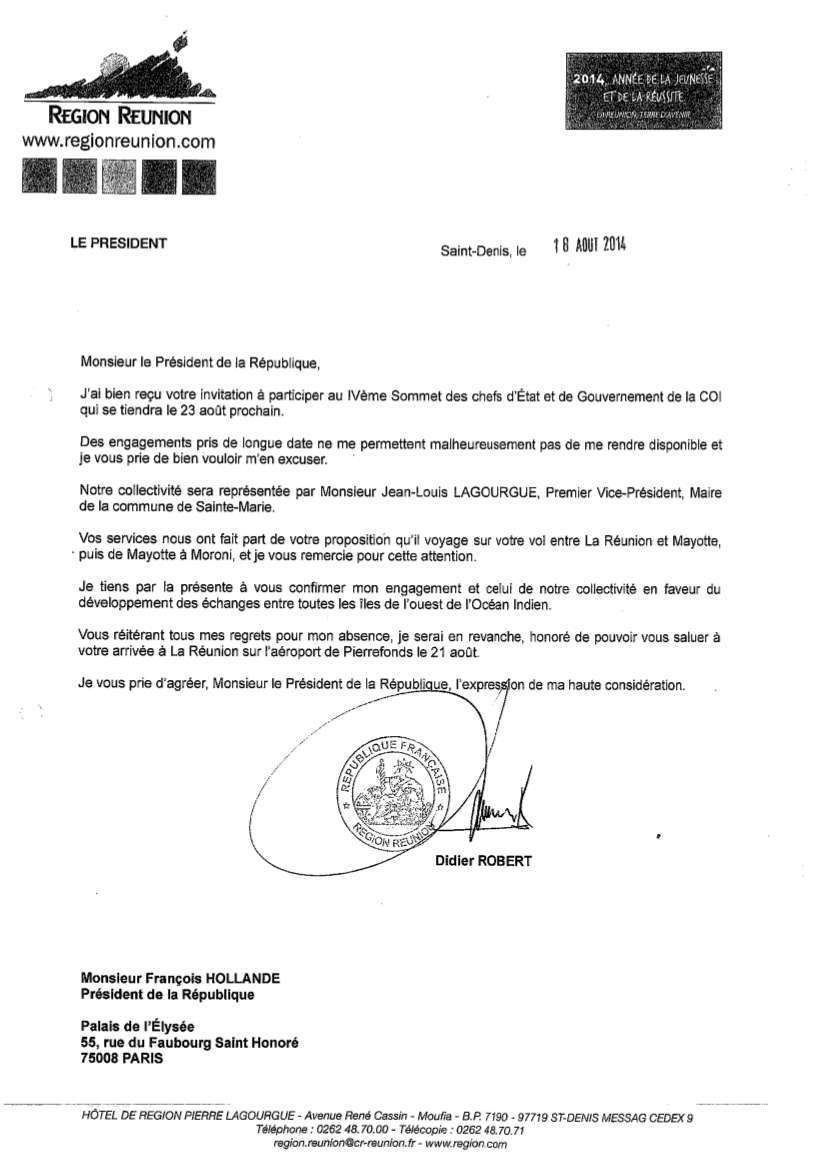 La Région Réunion participe au Sommet des chefs d États de la C.O.I.