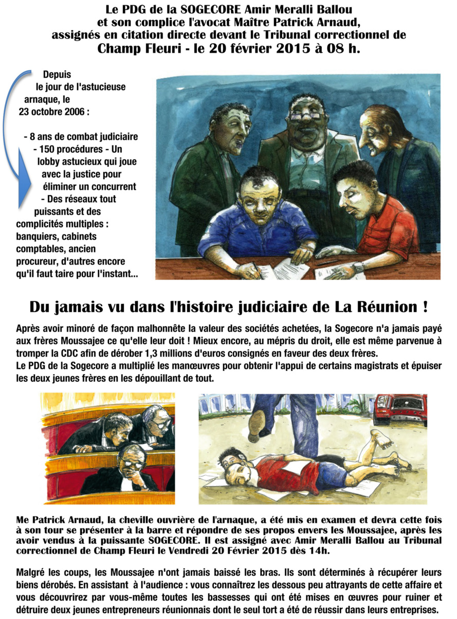 Salim Moussajee : Le PDG de la SOGECORE fera-t'il encore preuve de lâcheté en ne se présentant pas à l'audience ? Salim Moussajee : Le PDG de la SOGECORE fera-t'il encore preuve de lâcheté en ne se présentant pas à l'audience ?