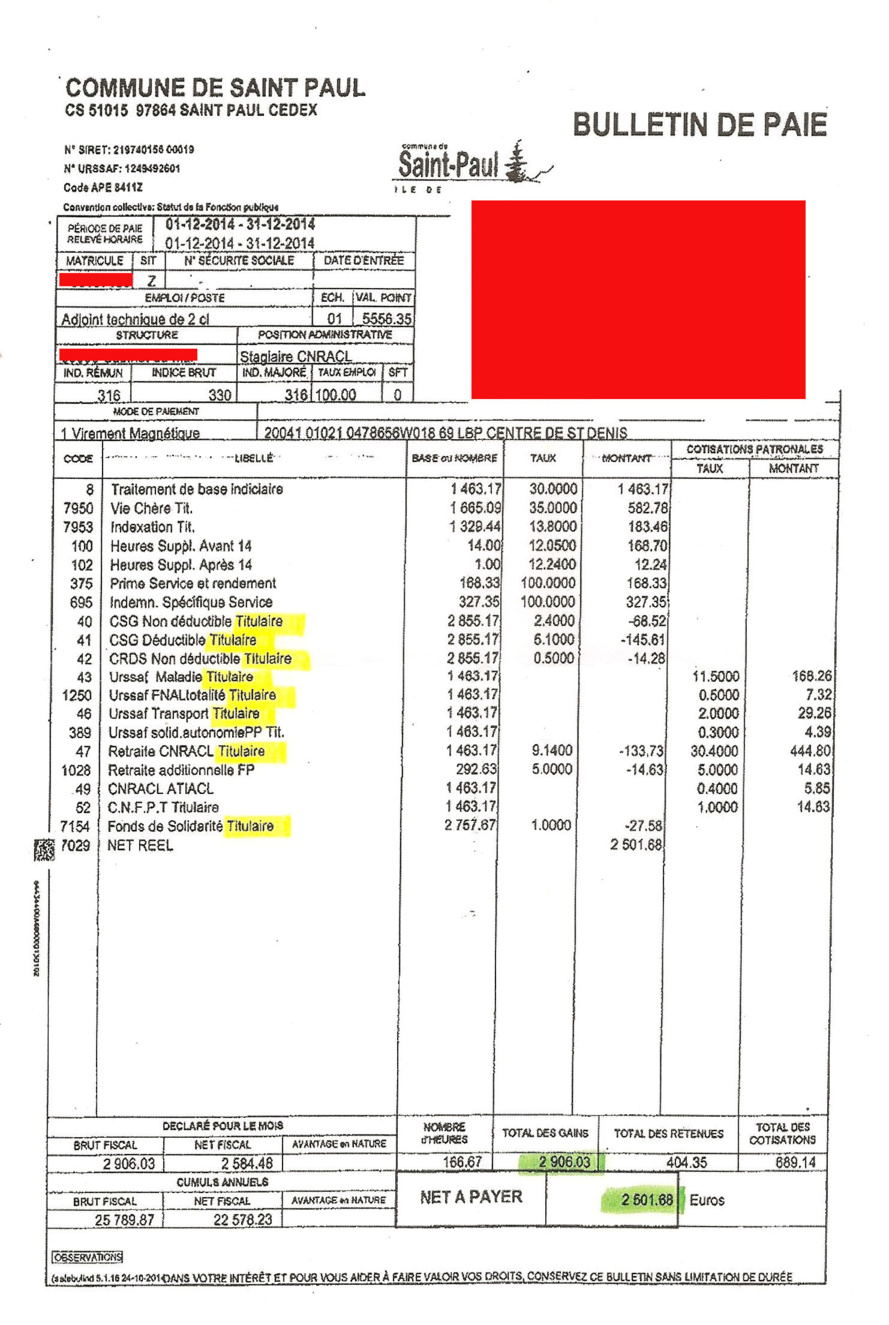 Copie d'un bulletin de salaire d'un proche de Sinimalé distribué dans les boîtes aux lettres… Copie d'un bulletin de salaire d'un proche de Sinimalé distribué dans les boîtes aux lettres…