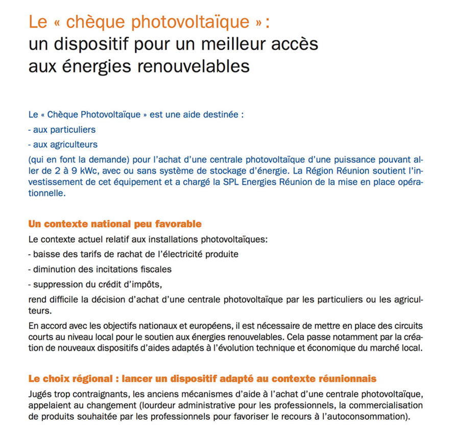 Le « chèque photovoltaïque » Le « chèque photovoltaïque »