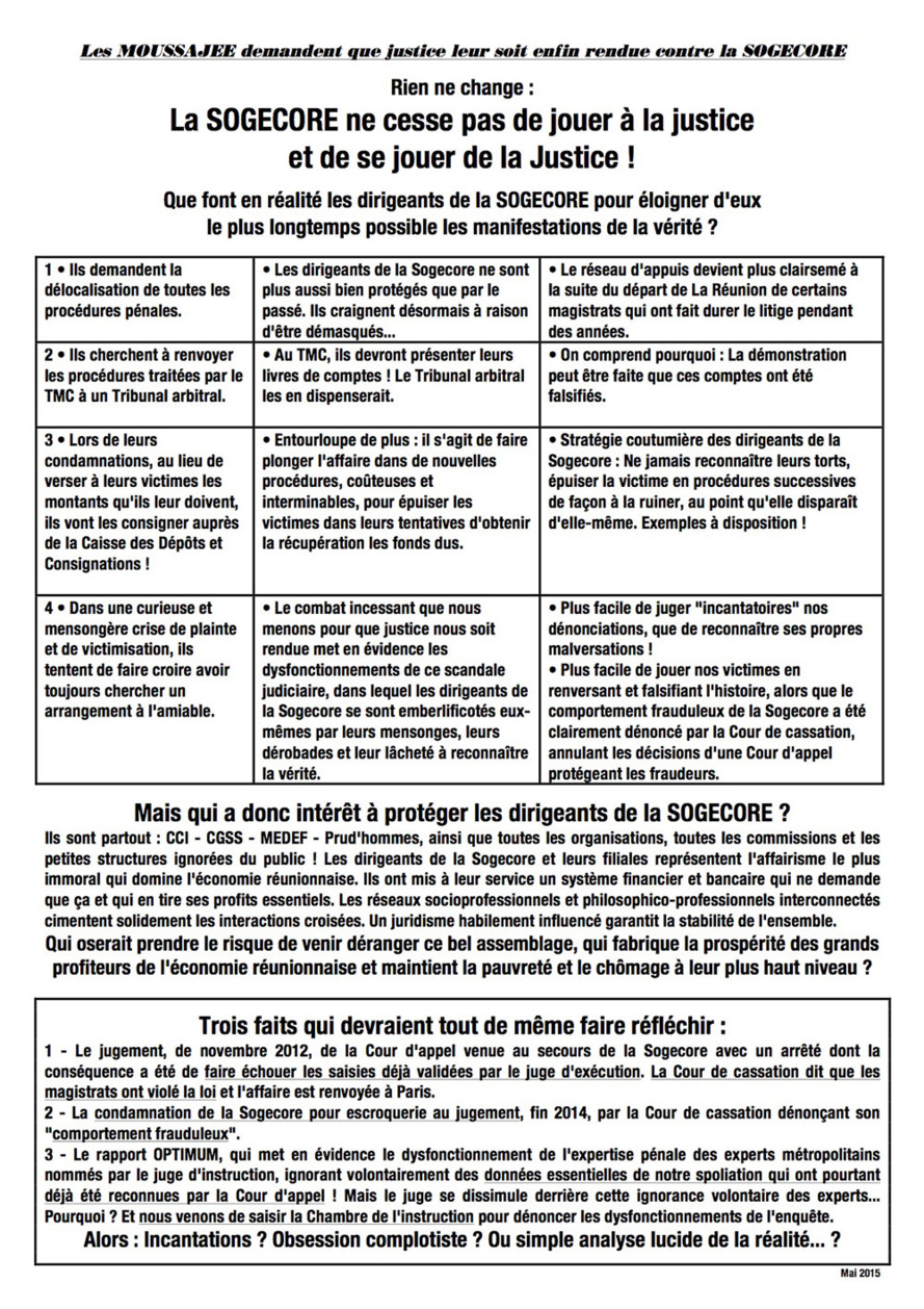 Affaire Moussajee : Mai 2015 - Que justice soit rendue !