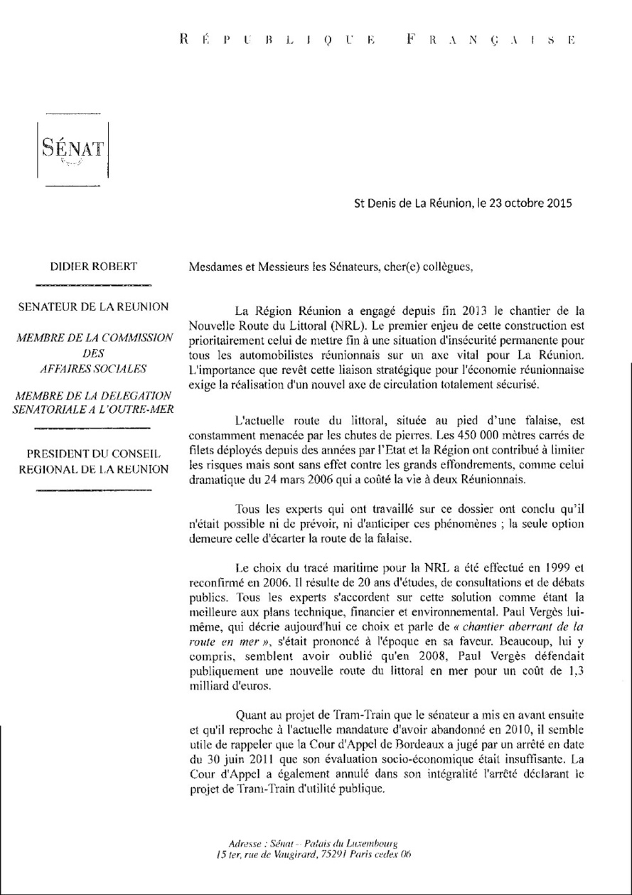 Didier ROBERT Sénateur répond à Paul VERGES Sénateur Didier ROBERT Sénateur répond à Paul VERGES Sénateur