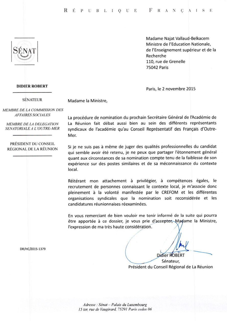 Didier ROBERT Sénateur : La Réunionnisation de l'emploi en pratique Didier ROBERT Sénateur : La Réunionnisation de l'emploi en pratique