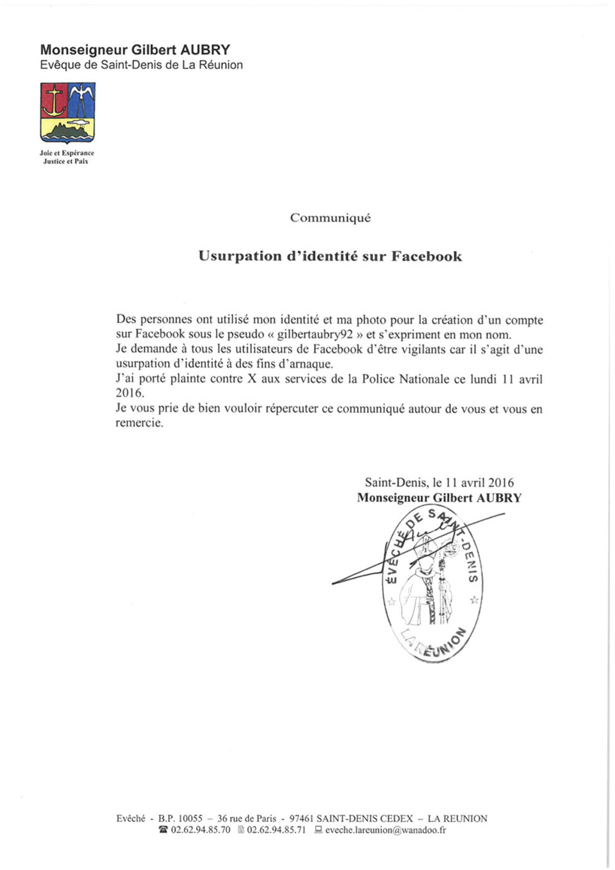 Mgr Gilbert AUBRY victime d'une usurpation Mgr Gilbert AUBRY victime d'une usurpation