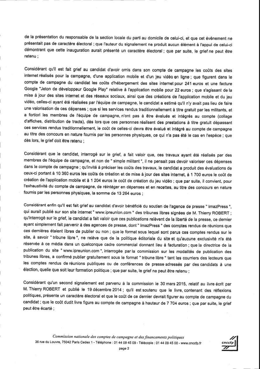 Approbation des comptes de campagne de Thierry ROBERT Approbation des comptes de campagne de Thierry ROBERT
