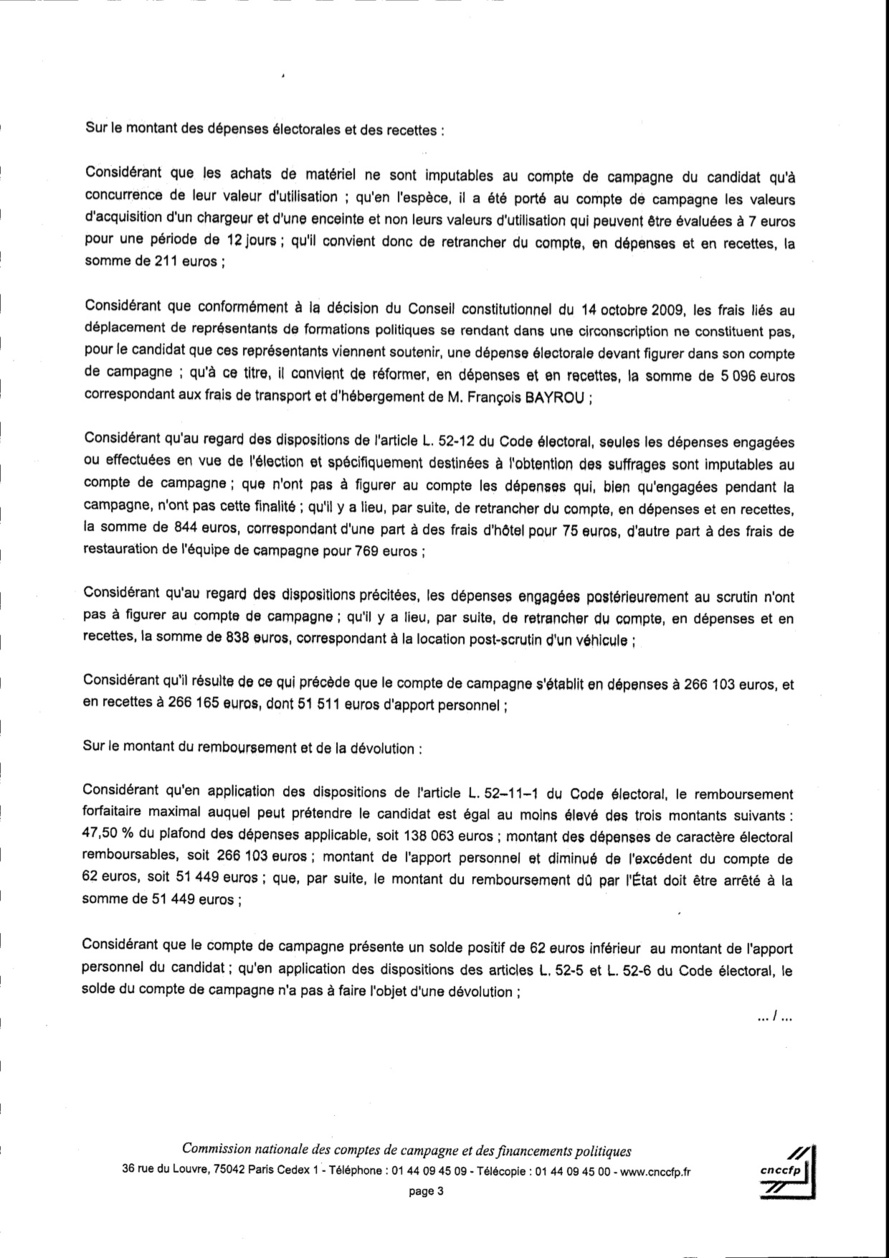 Approbation des comptes de campagne de Thierry ROBERT