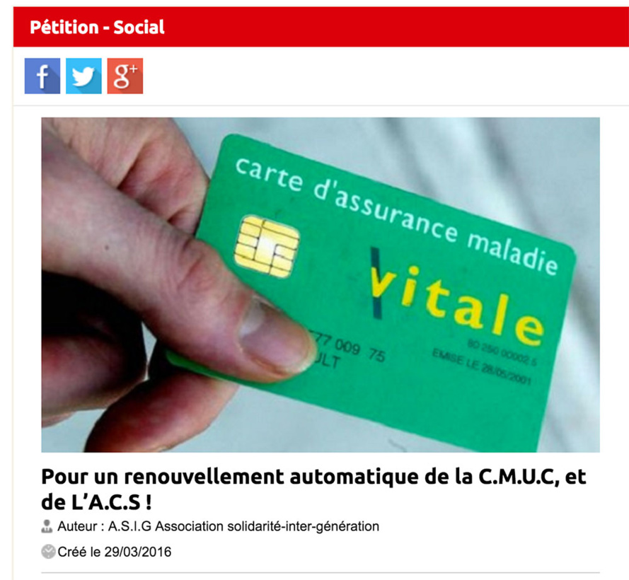 Pétition pour un renouvellement automatique de la C.M.U.C, et de L’A.C.S ! Pétition pour un renouvellement automatique de la C.M.U.C, et de L’A.C.S !