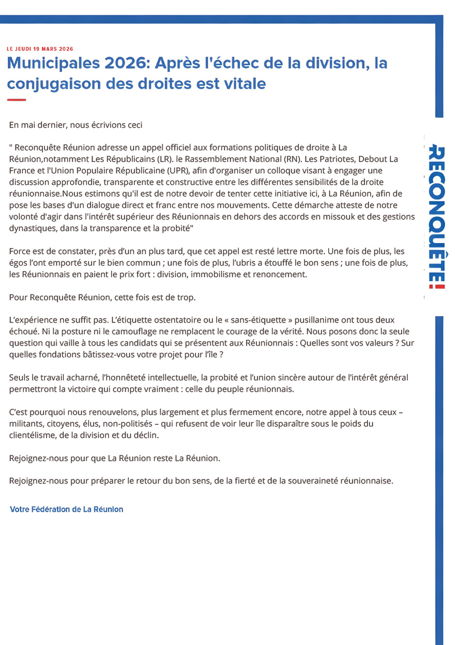 Municipales 2026 Après l'echec de la division, la conjugaison des droites est vitale Municipales 2026 Après l'echec de la division, la conjugaison des droites est vitale