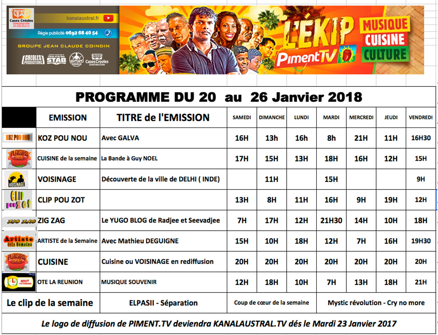20 - 26 JANVIER 2018