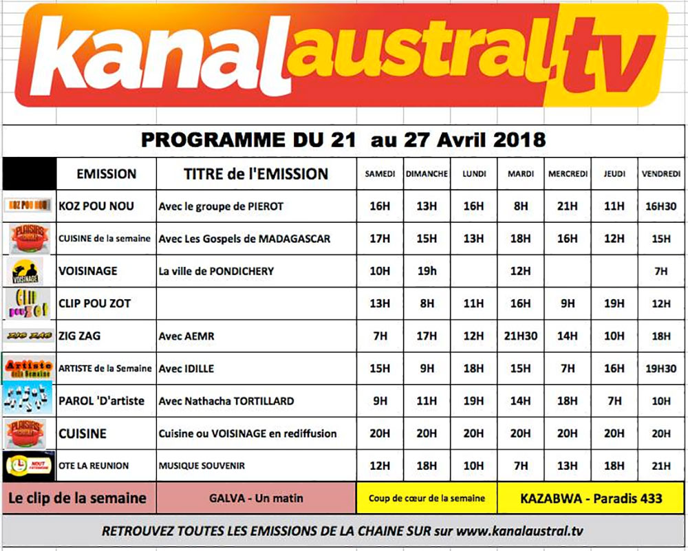 21 au 27 AVRIL 2018