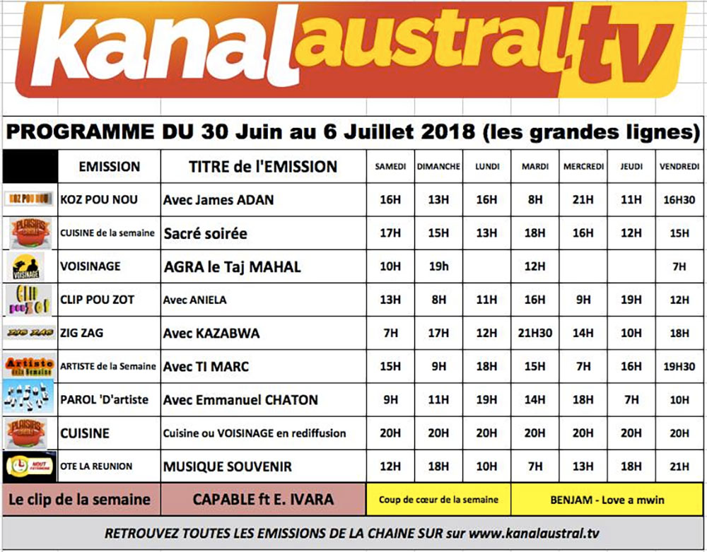 30 juin 6 juillet - Programme télé KANAL AUSTRAL TV