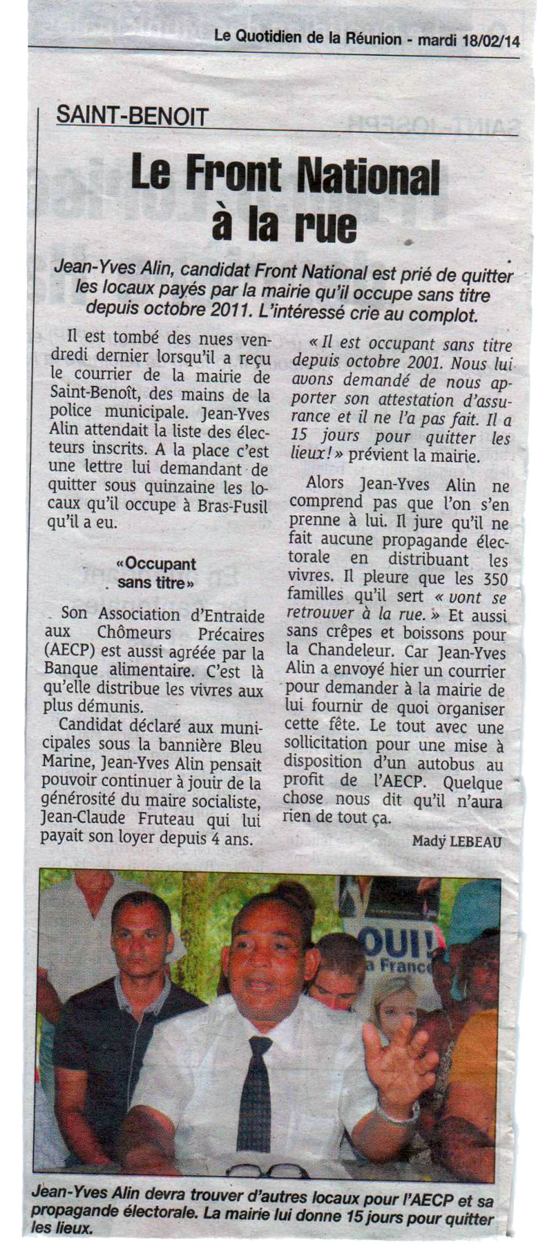 FN-974 : "Honte à vous et à vos "Frères" Monsieur Jean-Claude Fruteau !"