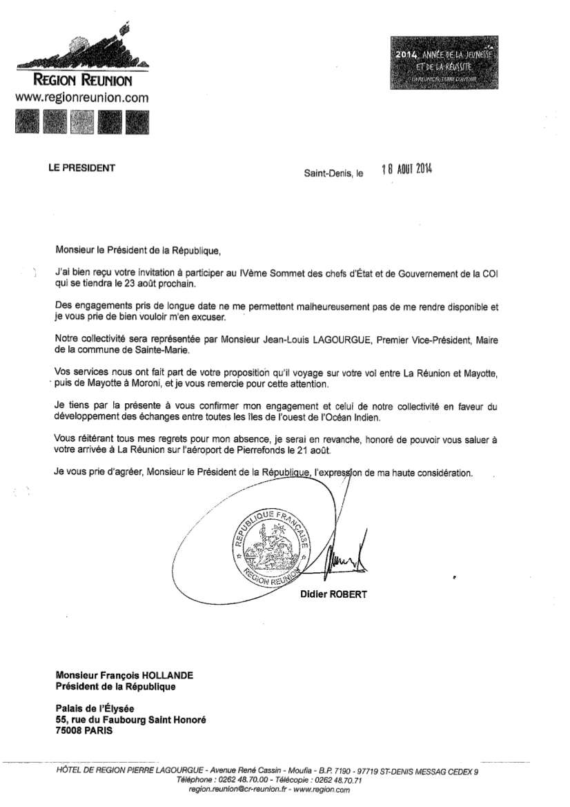 La Région Réunion participe au Sommet des chefs d États de la C.O.I.