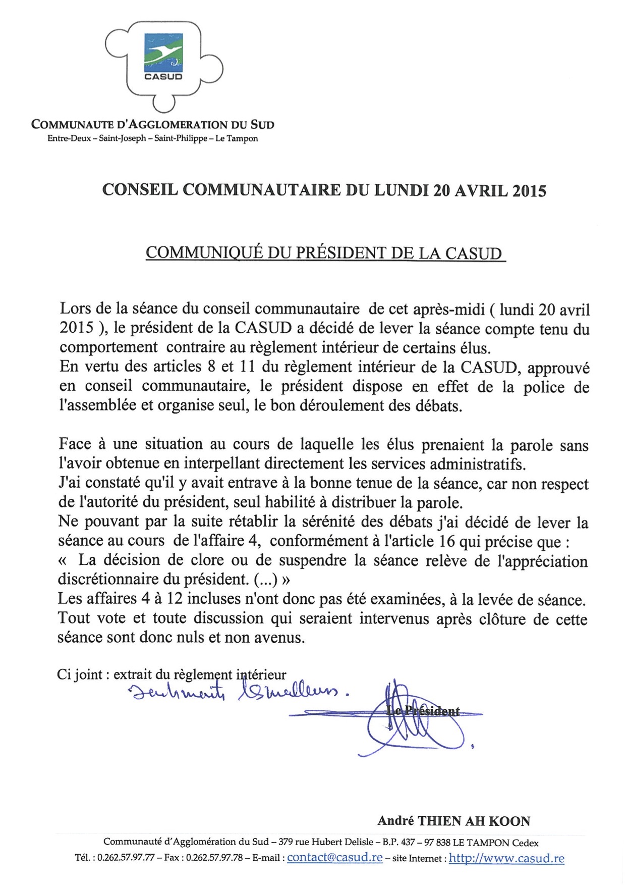 TAK a perdu la main, obligé de quitter la séance à la CASUD