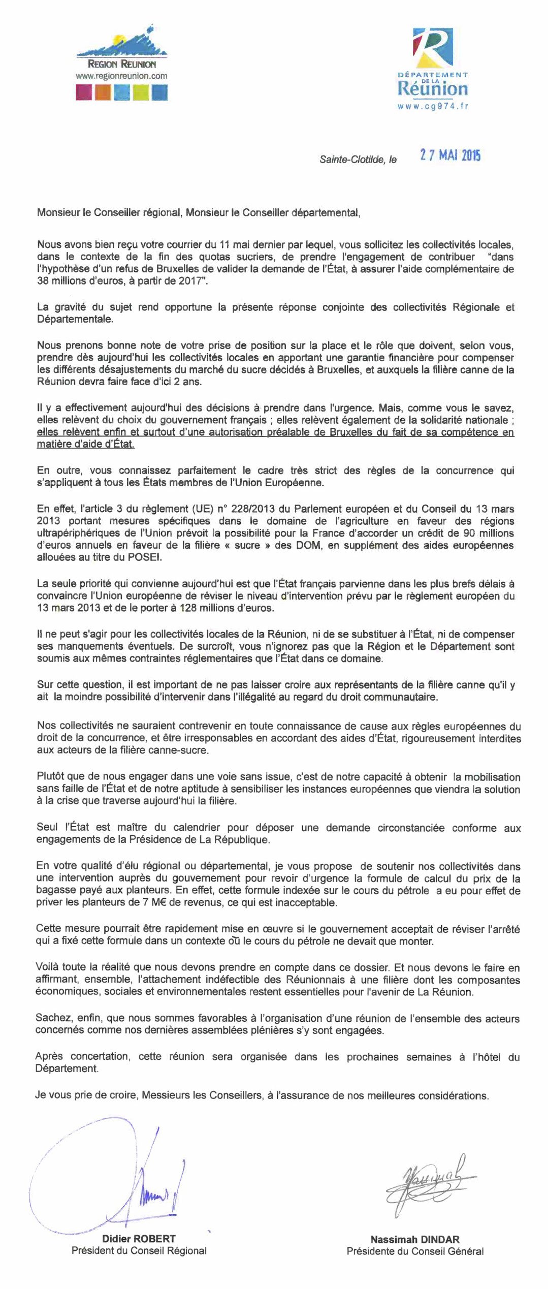 Nassimah Dindar et Didier Robert interpellent le gouvernement