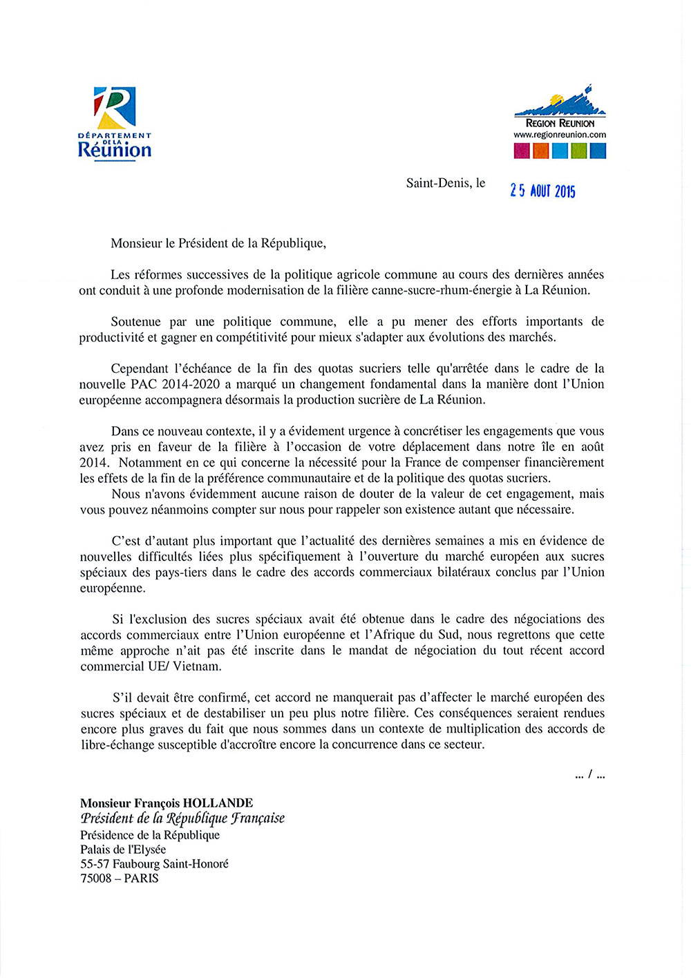 Filière Sucre : L'Union Européenne ne peut brader un modèle qui a prouvé son efficience