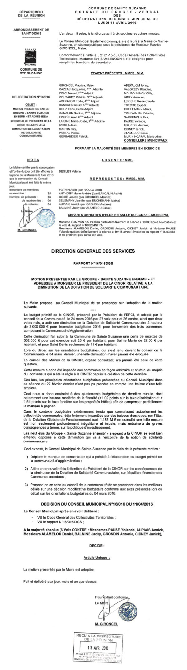 Sainte-Suzanne : La motion